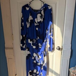 Lane Bryant Blue and White Floral Long Sleeve Dress